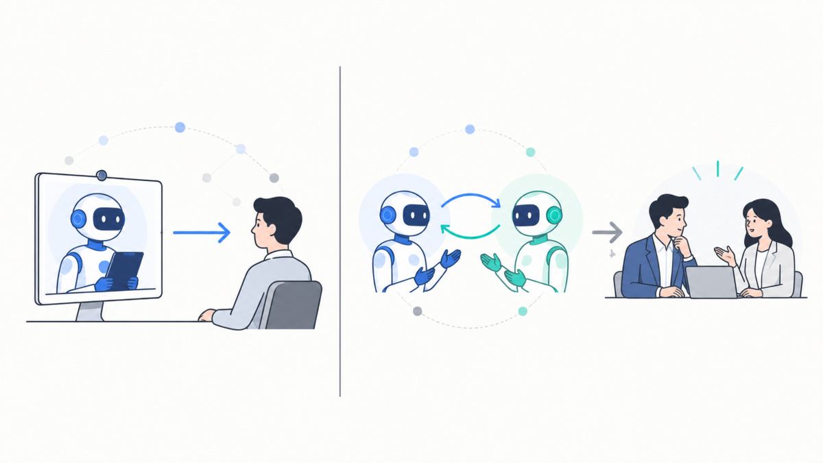 従来型AI面接とAI×AI面談の構造の違い